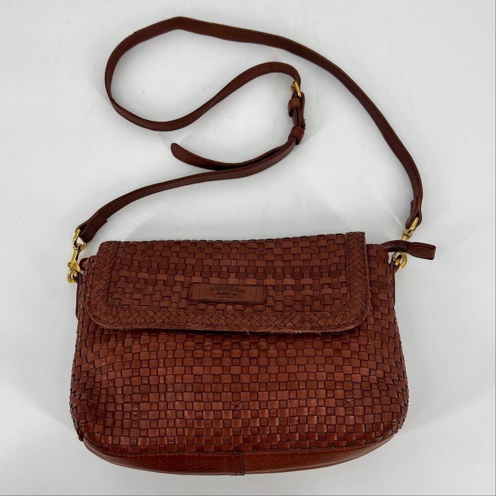 American Leather Co Purse Heritage Summers Woven Crossbody Bag Brandy Brown Med
